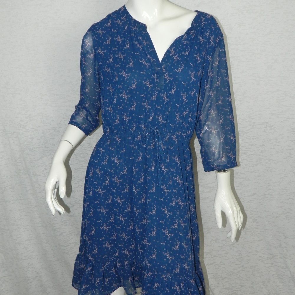 Modcloth Dress Navy‎ Blue with Pink Stars Drawstring Waist Mini Dress Large